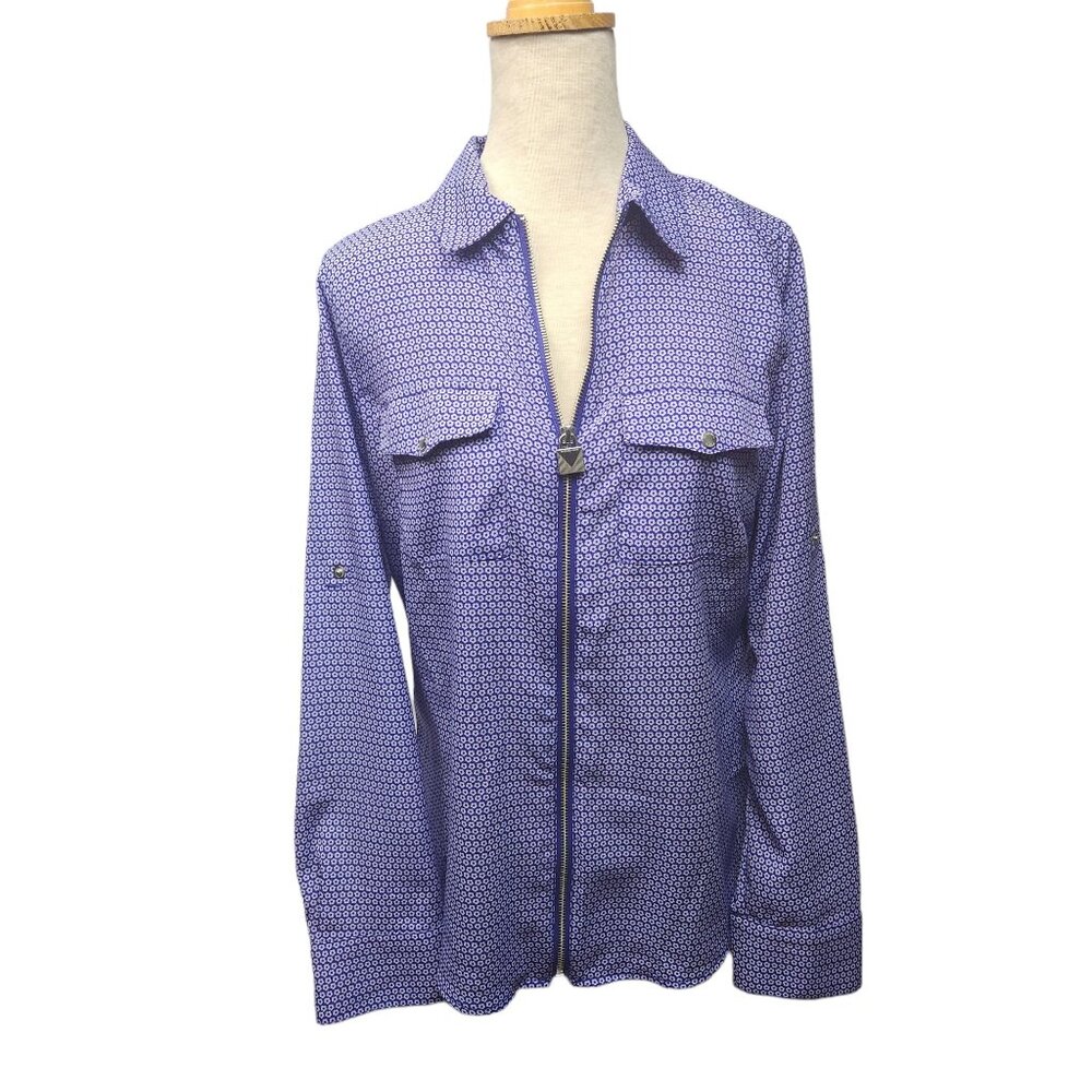 Micheal Kors Purple Flower Zip Long Sleeve Top Women S